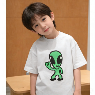 韩版童装夏新款女童潮酷个性印花圆领休闲宽松版百搭短袖T恤上衣