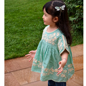 新款 女童设计感重工刺绣娃娃衫 度假风宽松版 韩版 衬衫 夏季 短袖 童装
