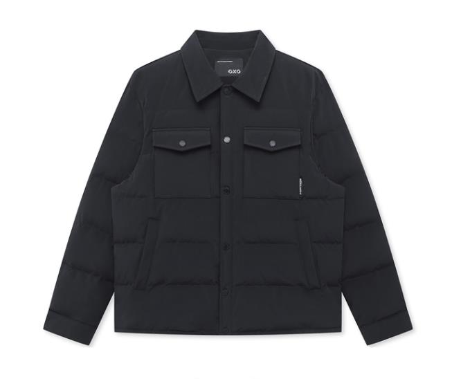 GXG男装外套2022冬季商场同款黑色短款工装翻领羽绒服GD1111496J