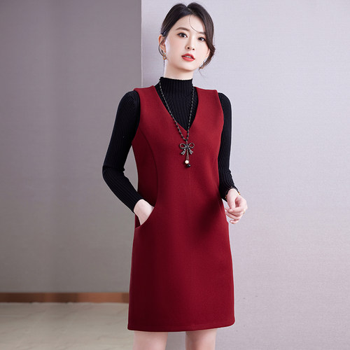 无袖秋冬显瘦毛呢连衣裙