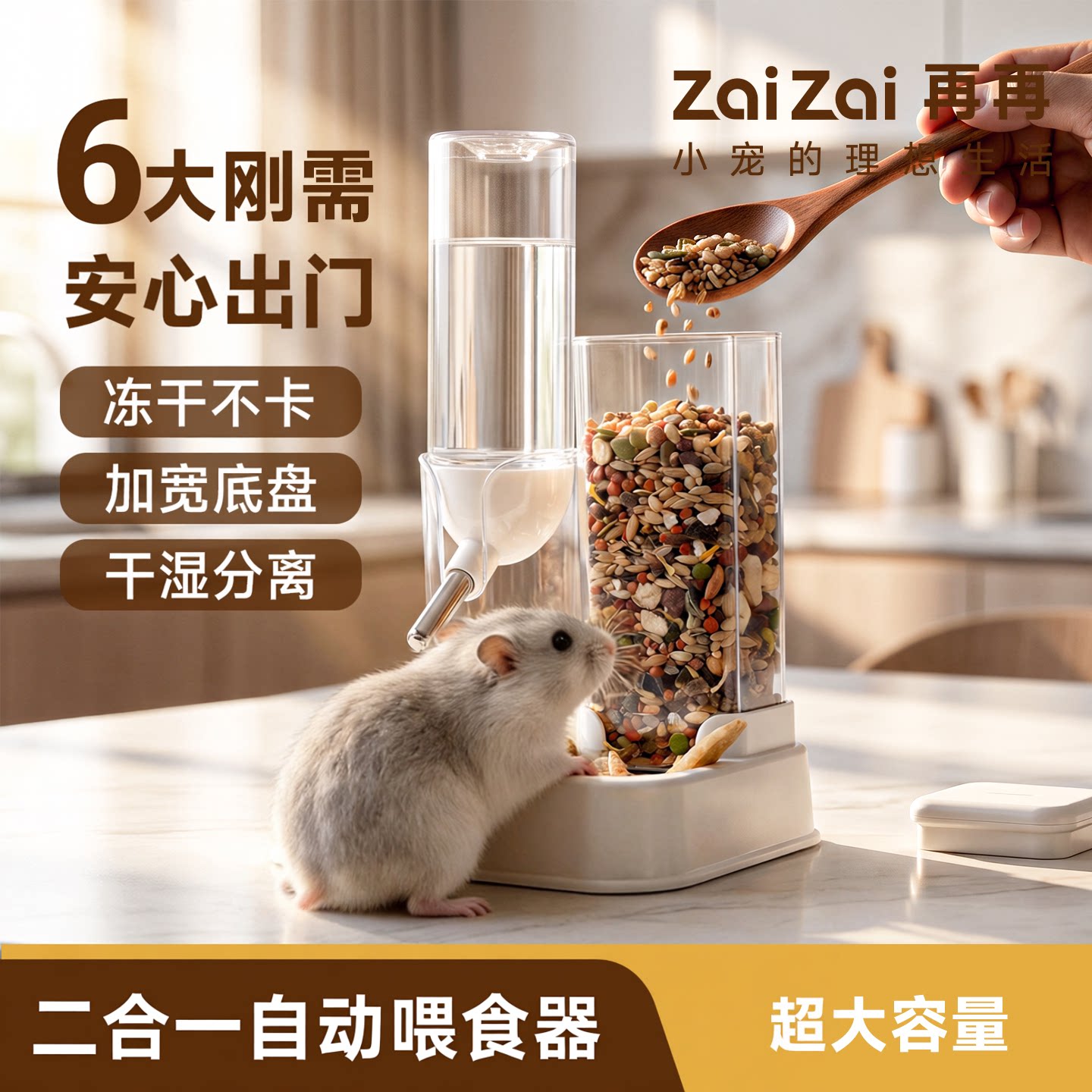 再再仓鼠二合一自动喂食饮水器金丝熊水壶食盆造景生活专用品大全