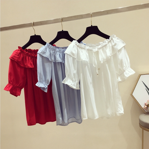 一字肩荷叶袖韩版宽松衬衫