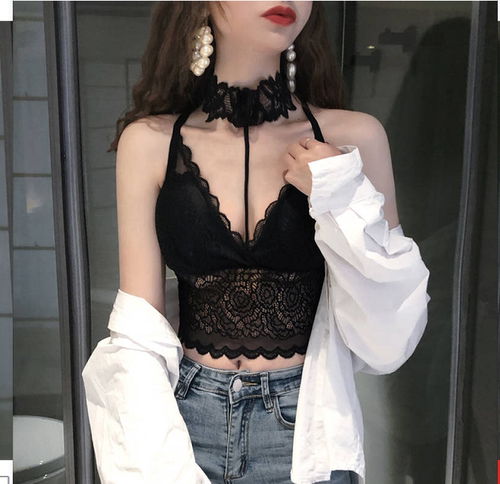 美背性感深v蕾丝挂脖抹胸吊带