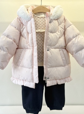 moimoln小云朵25冬专柜正品连帽防风可爱儿童羽绒服M254DMB27P