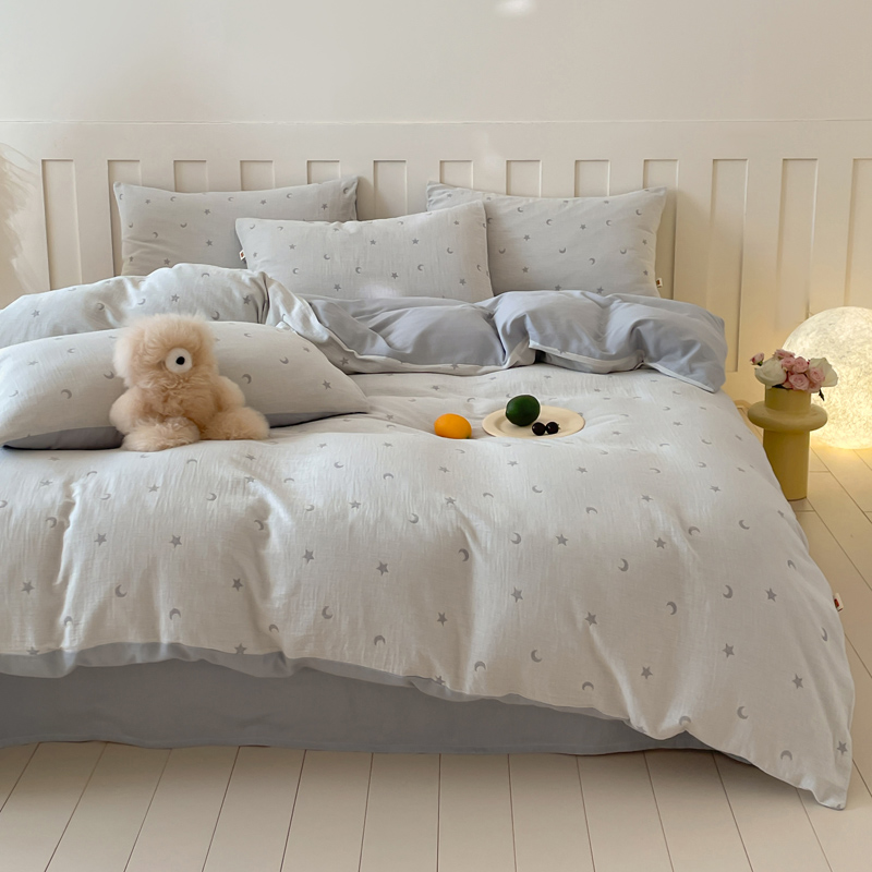 双层皱皱纱色织提花四件套