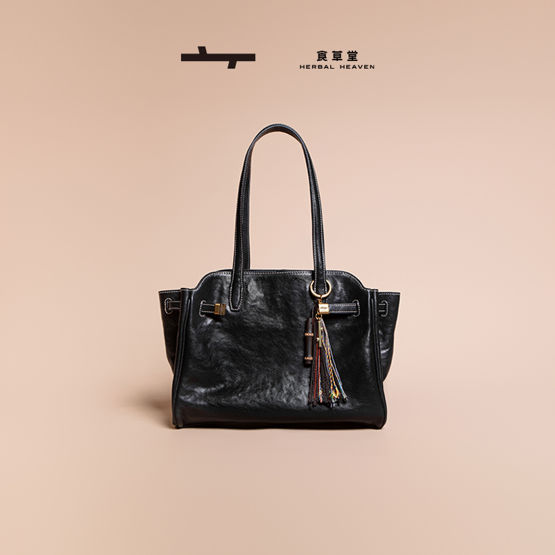 【吉娜同款】食草堂托特包头层植鞣牛皮单肩包手提包通勤包包婚包