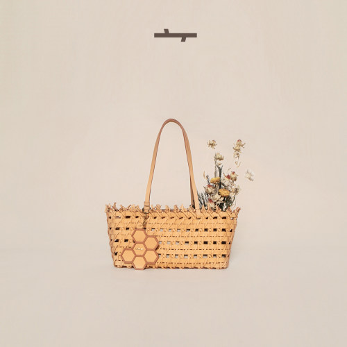 食草堂时光织语头层植鞣皮编织包菜篮子单肩包大容量托特包定制款