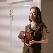 吉娜同款 食草堂方糖保龄球包头层植鞣皮手提斜挎单肩包波士顿包包