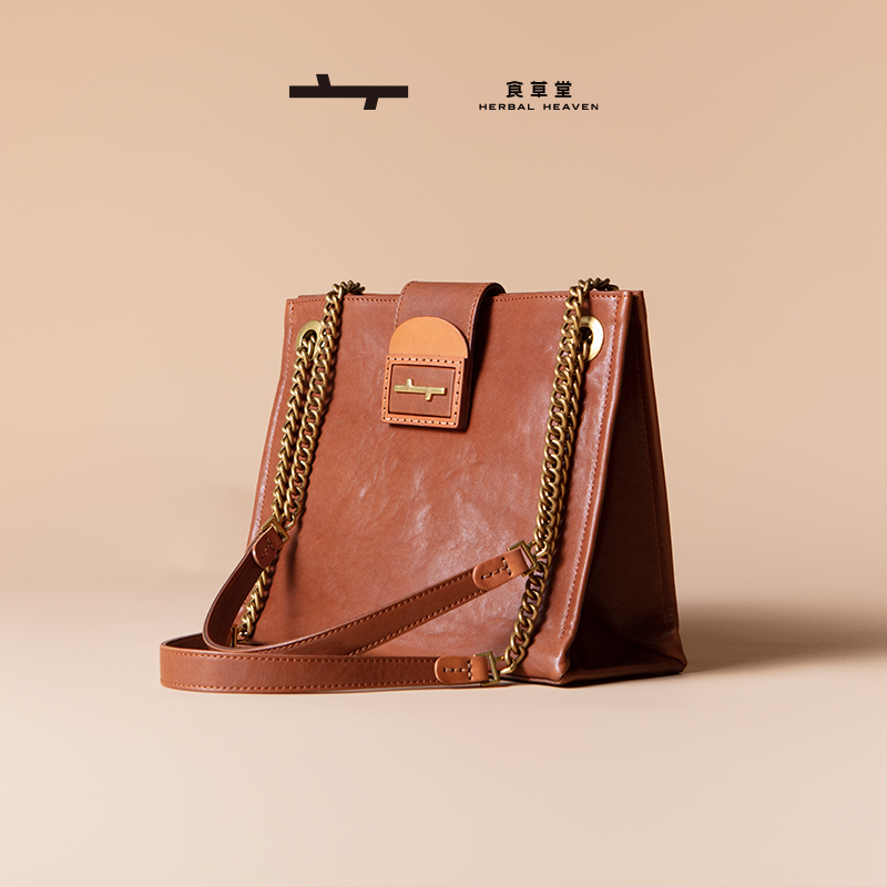 食草堂水晶植鞣头层牛皮托特包