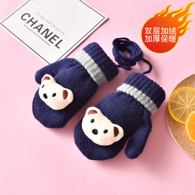 儿童手套冬季加绒加厚学生男童毛线保暖中小女童宝宝包指手套3岁