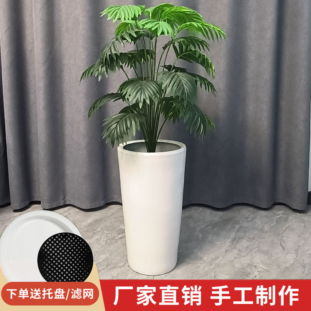 纯白色特大炮筒花盆陶瓷室外简约高腰花盆高身耐用高颜值亮釉花盆
