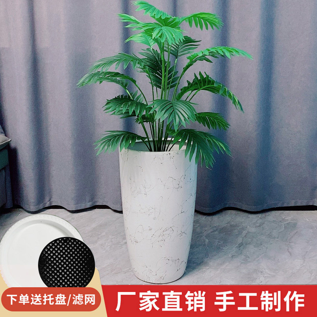 纯白飞丝特大炮筒花盆陶瓷室外简约高腰花盆高身耐用高颜值亮釉盆