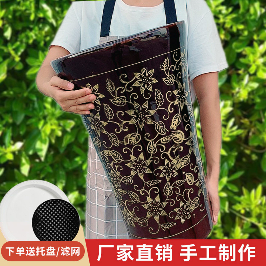棕色花开富贵古典特大号加高花盆