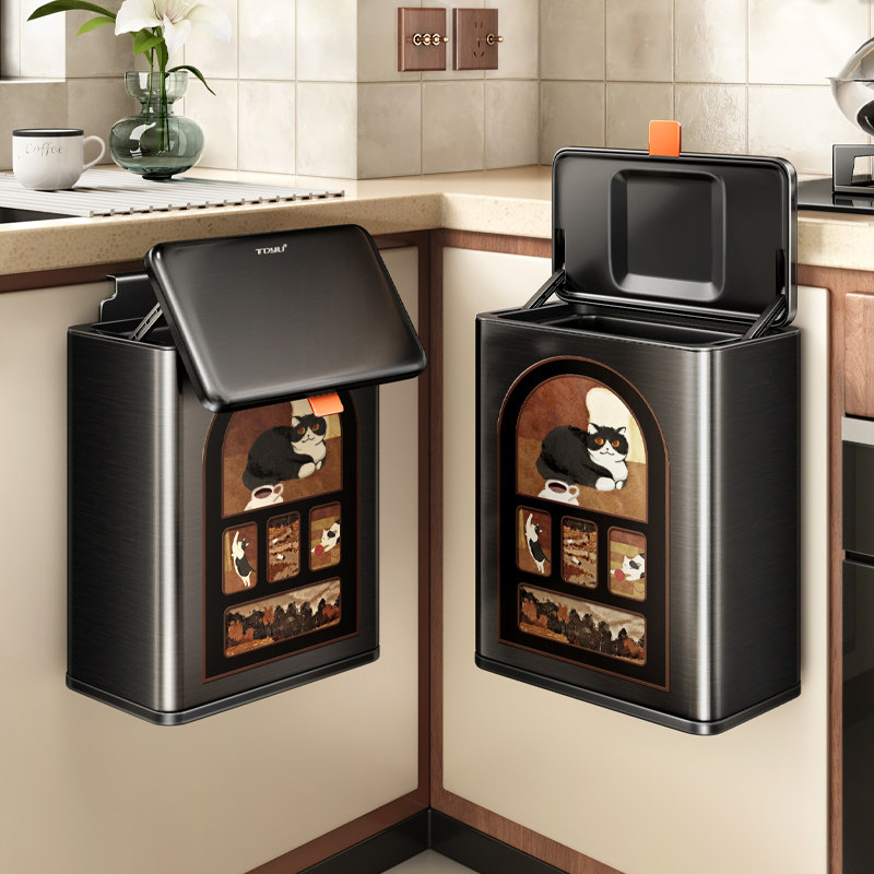 壁挂垃圾桶家用2025新款厨房专用免弯腰厨余 余挂式不锈钢垃圾桶