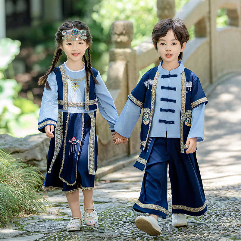 儿童少数民族三月三壮族服装男女童春夏装舞蹈服汉服幼儿园演出服