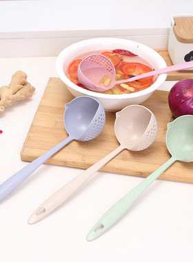 家用厨房二合一漏勺饺子捞勺火锅汤勺长柄过滤勺笊篱塑料餐具
