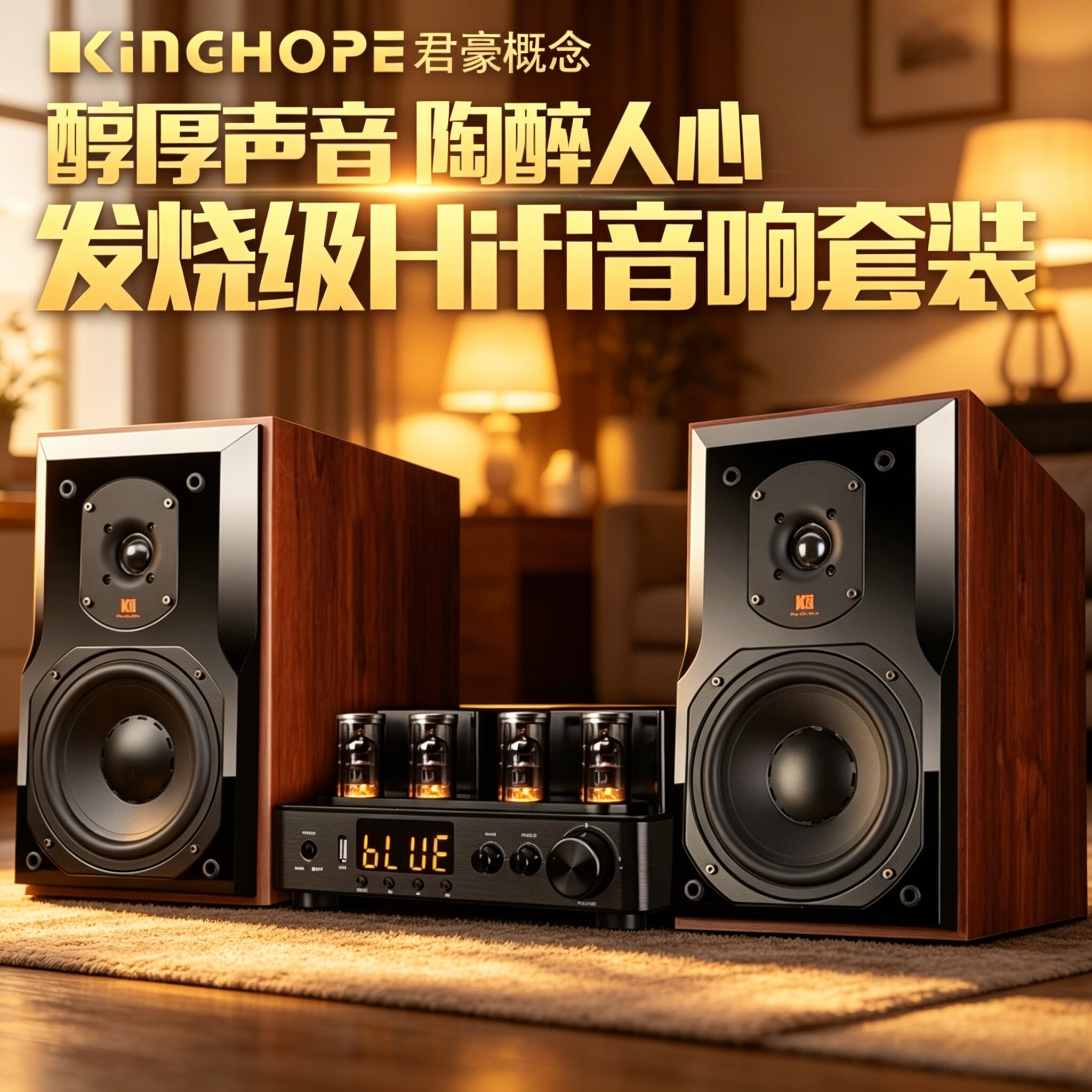 KingHope君豪概念80S发烧级电子管胆机音响6.5寸hifi书架音箱套装