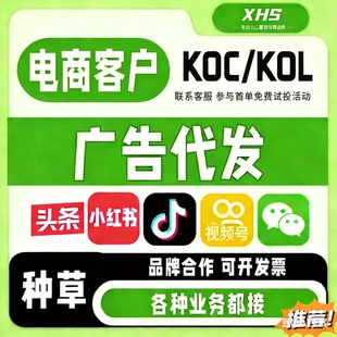 代发广告dy素人小红xhs书种草小红薯运营抖音投放dy视频号快手KOL