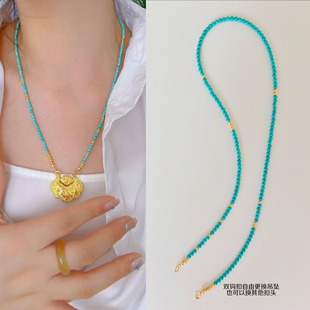 绿松石长款项链小米珠串珠双钩挂吊坠万能链可拆卸双挂链毛衣链女