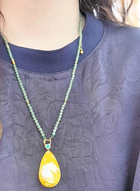 天然和田玉项链女晴水小米珠串珠毛衣链吊坠可拆卸万能链多用挂链