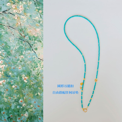 原创绿松石项链女小众设计小象福牌串珠新中式国风毛衣链多用挂绳