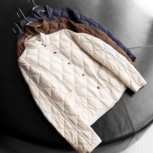 法柜篙阶老钱复古菱形格薄且暖90白鹅绒立领休闲羽绒服外套女冬新