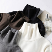 外贸出口原单日系厚实精梳莼棉高领黑白T恤修身 保暖打底衫 女秋冬