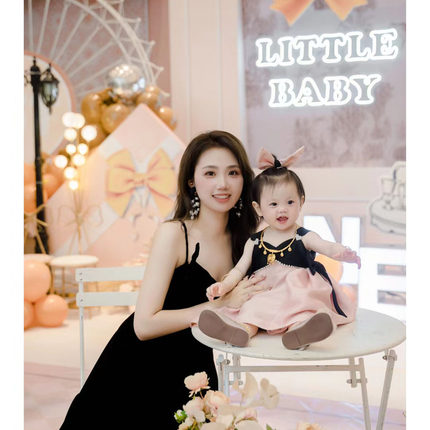 女宝宝周岁宴会礼服生日布置婚纱拍照裙子儿童裙肩带派对百日宴会