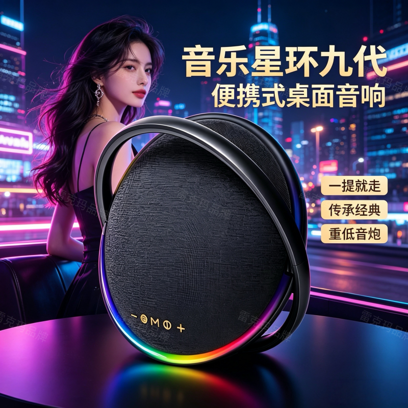 雷克玛卫星九代音箱RGB灯效星环九代无线蓝牙音响便携户外低音炮
