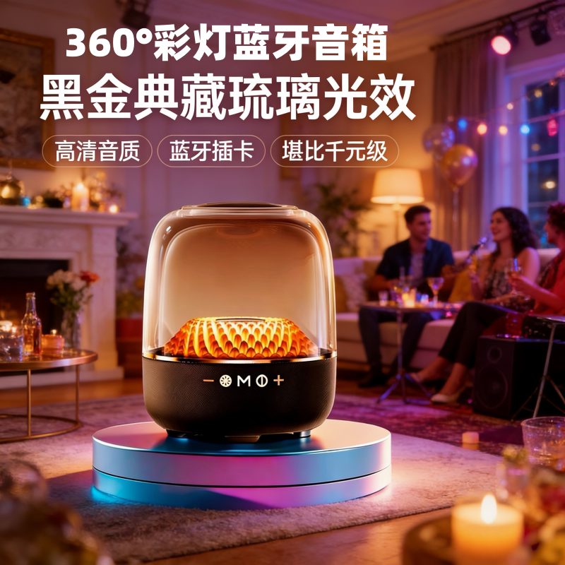 雷克玛琉璃蓝牙音箱360°炫彩灯光琉璃重低音立体声户外家用通用
