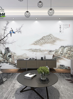 新中式墙纸电视背景墙壁纸客厅沙发壁布雅致花鸟山水画影视墙墙布