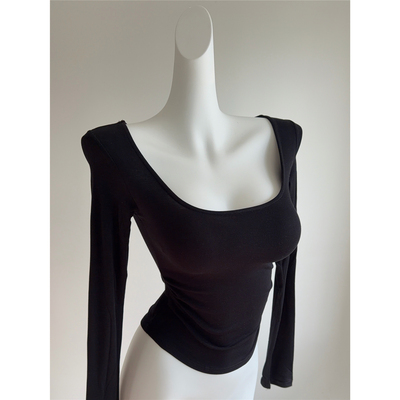 秋冬zui爱！糯叽叽的磨毛加厚打底衫T恤 纯欲方领显瘦长袖上衣