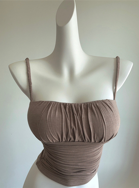 无敌了！本期最爱~纯欲性感褶皱弹力吊带背心短款显瘦显白上衣 夏