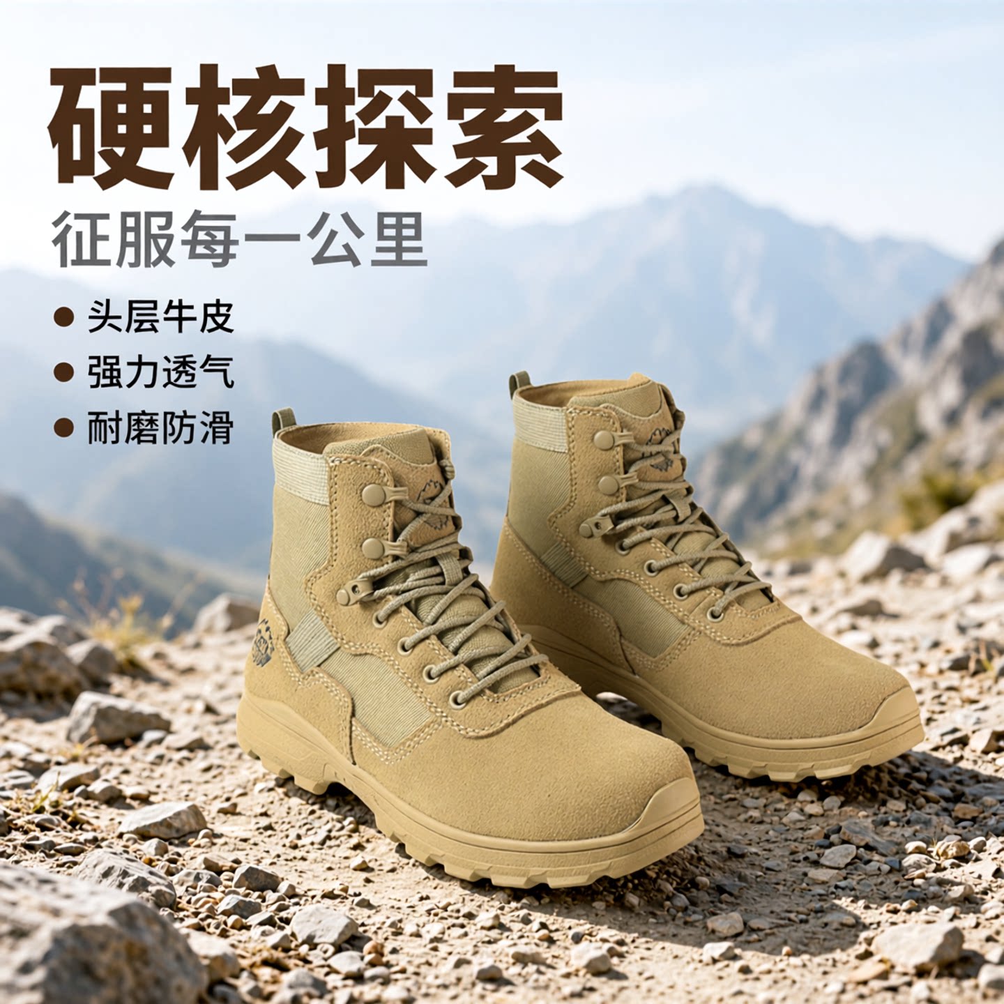 雪松户外登山鞋作战靴男士透气舒适沙漠靴真皮作训鞋牛皮徒步鞋男