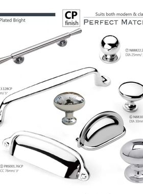 圆球亮银色橱柜抽屉拉手亮铬衣柜门把手现代简约欧式柜子单孔亮光