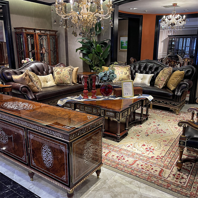 欧式拉卡萨亚历山大客厅真皮双人沙发整套家具英式三人大沙发现货