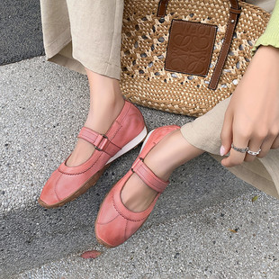 3cm真皮平底单鞋女软底2026新款运动风芭蕾鞋配裙子复古玛丽珍鞋