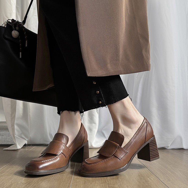 6.5cm真皮方头一脚蹬乐福鞋2026新款英伦气质高跟鞋粗跟深口单鞋,女鞋,深口单鞋,淘宝优惠券,粉丝福利购,淘宝优惠卷