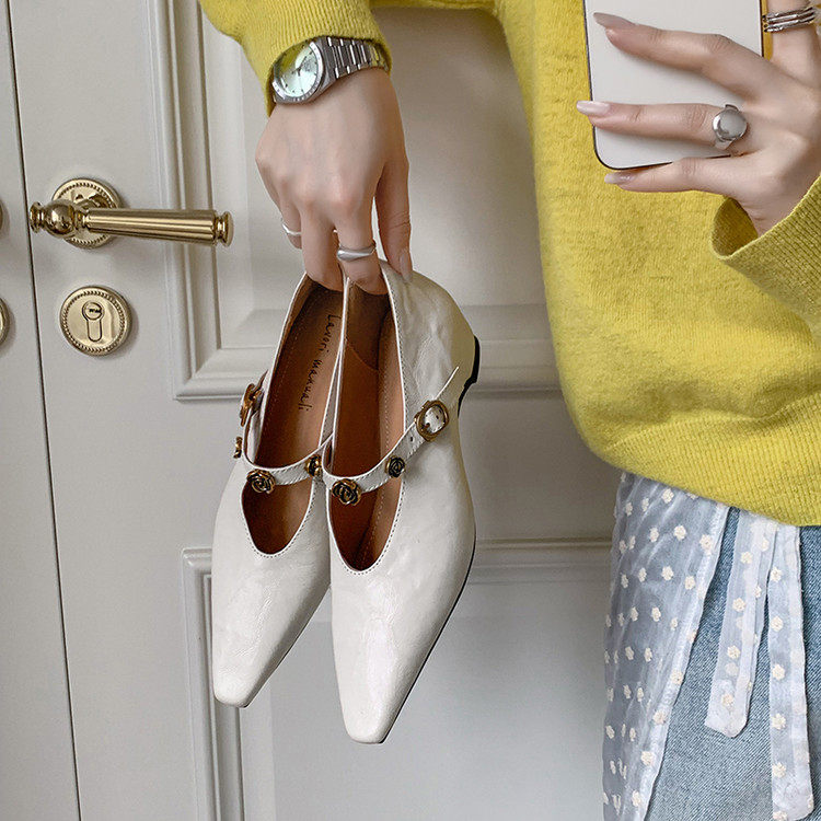 真皮法式复古百搭尖头平底玛吉珍小皮鞋绝美舒适羊皮玛丽珍单鞋女