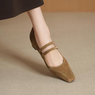 4cm复古风方头玛丽珍鞋 百搭气质2026春秋 女一字扣带浅口粗跟单鞋