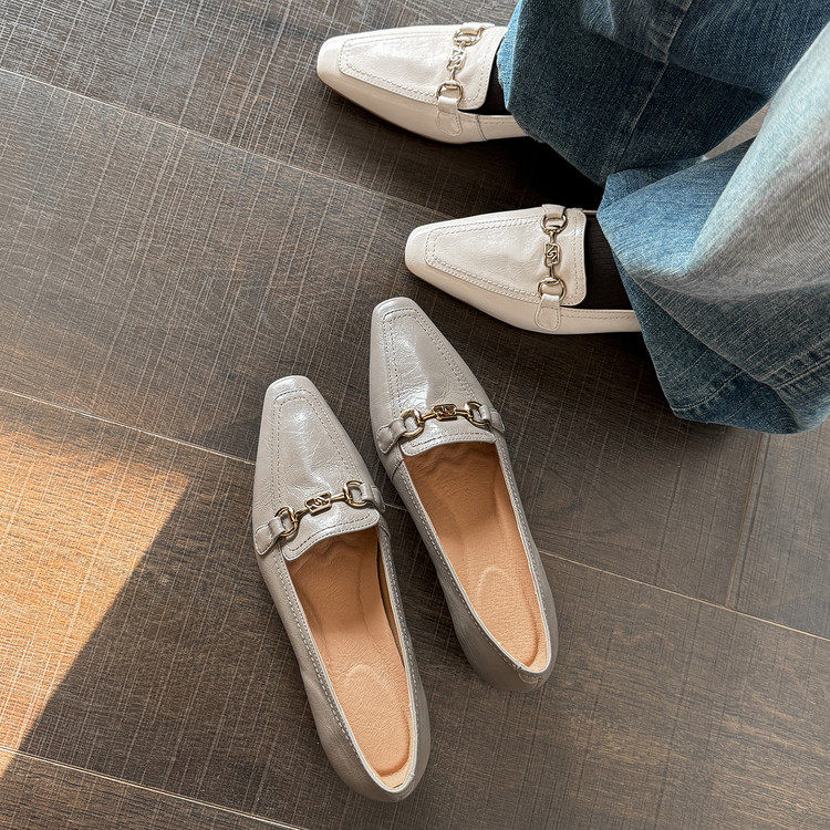 3cm法式通勤金属扣方头2026新款深口单鞋软底粗跟一脚蹬小皮鞋女,女鞋,深口单鞋,淘宝优惠券,粉丝福利购,淘宝优惠卷