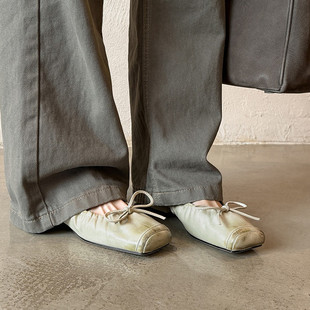 百搭软皮鞋 一脚蹬时尚 女蝴蝶结浅口单鞋 2cm头层牛皮方头芭蕾舞鞋