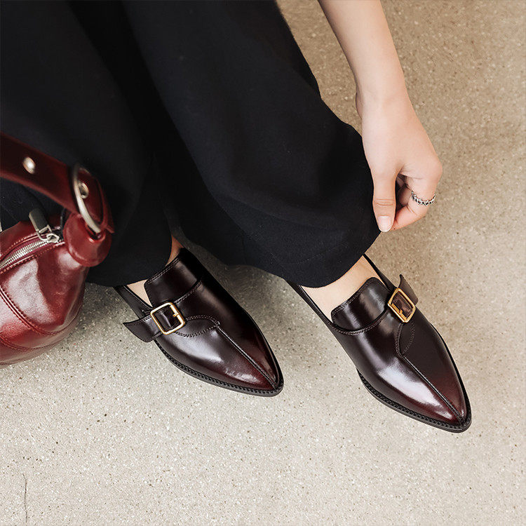 3.5cm尖头深口单鞋2026新款真皮带扣一脚蹬英伦风复古中跟小皮鞋,女鞋,深口单鞋,淘宝优惠券,粉丝福利购,淘宝优惠卷