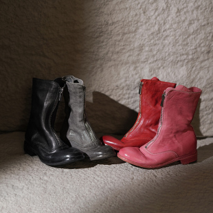 鬼帝靴guidi短靴马皮前拉链固特异复古法式英伦风手工水洗皮靴子