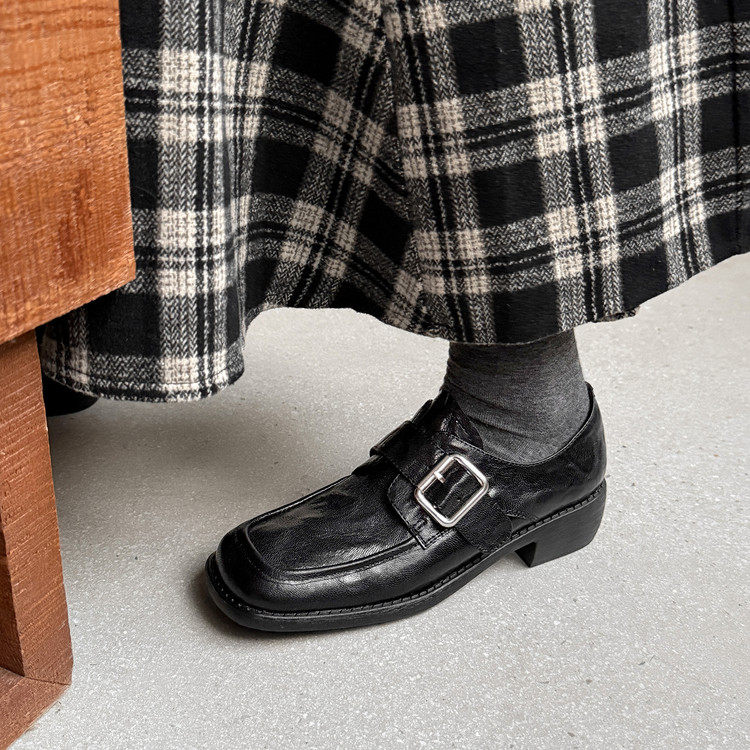 4cm英伦复古皮带扣方头2026深口小皮鞋头层羊皮中跟粗跟乐福鞋女,女鞋,深口单鞋,淘宝优惠券,粉丝福利购,淘宝优惠卷