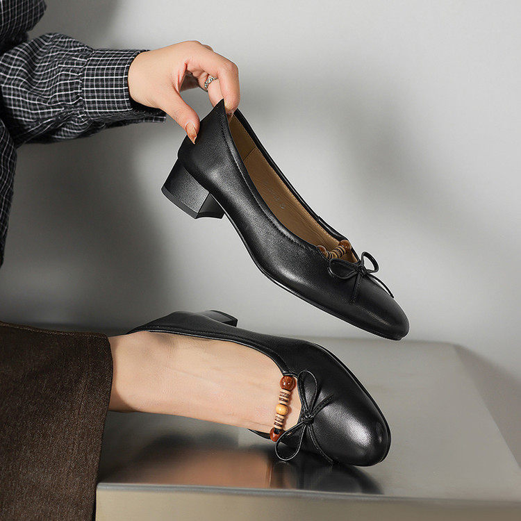 3.5cm通勤风圆头串珠玛丽珍鞋女头层真皮低粗跟浅口单鞋百搭复古,女鞋,浅口单鞋,淘宝优惠券,粉丝福利购,淘宝优惠卷