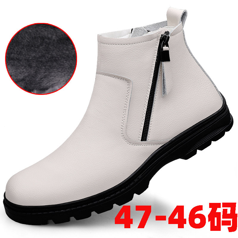 秋冬季男士白色马丁靴特大码45真皮切尔西短靴46牛皮小码37雪地靴