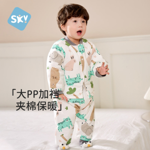 冬装 加厚保暖高腰PP裤 衣服 棉服两件套宝宝夹棉分体套装 婴儿秋冬款