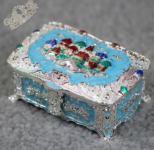 出口俄罗斯韩国欧式珐琅釉彩收纳锡合金非木制首饰盒