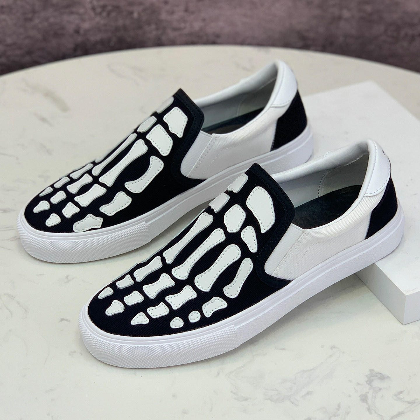 骨头一脚蹬帆布鞋男时尚百搭透气休闲板鞋平底懒人套脚舒适乐福鞋